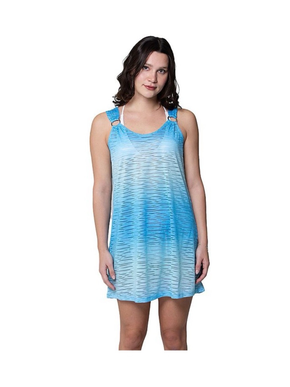 Sky Blue Ombre Ring-Shoulder Swim Cover-Up